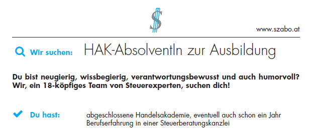 Wir suchen eine/n HAK-AbsolventIn zur Ausbildung
