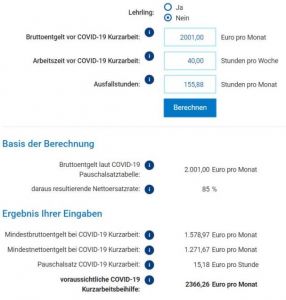 Screenshot Kurzarbeitsrechner